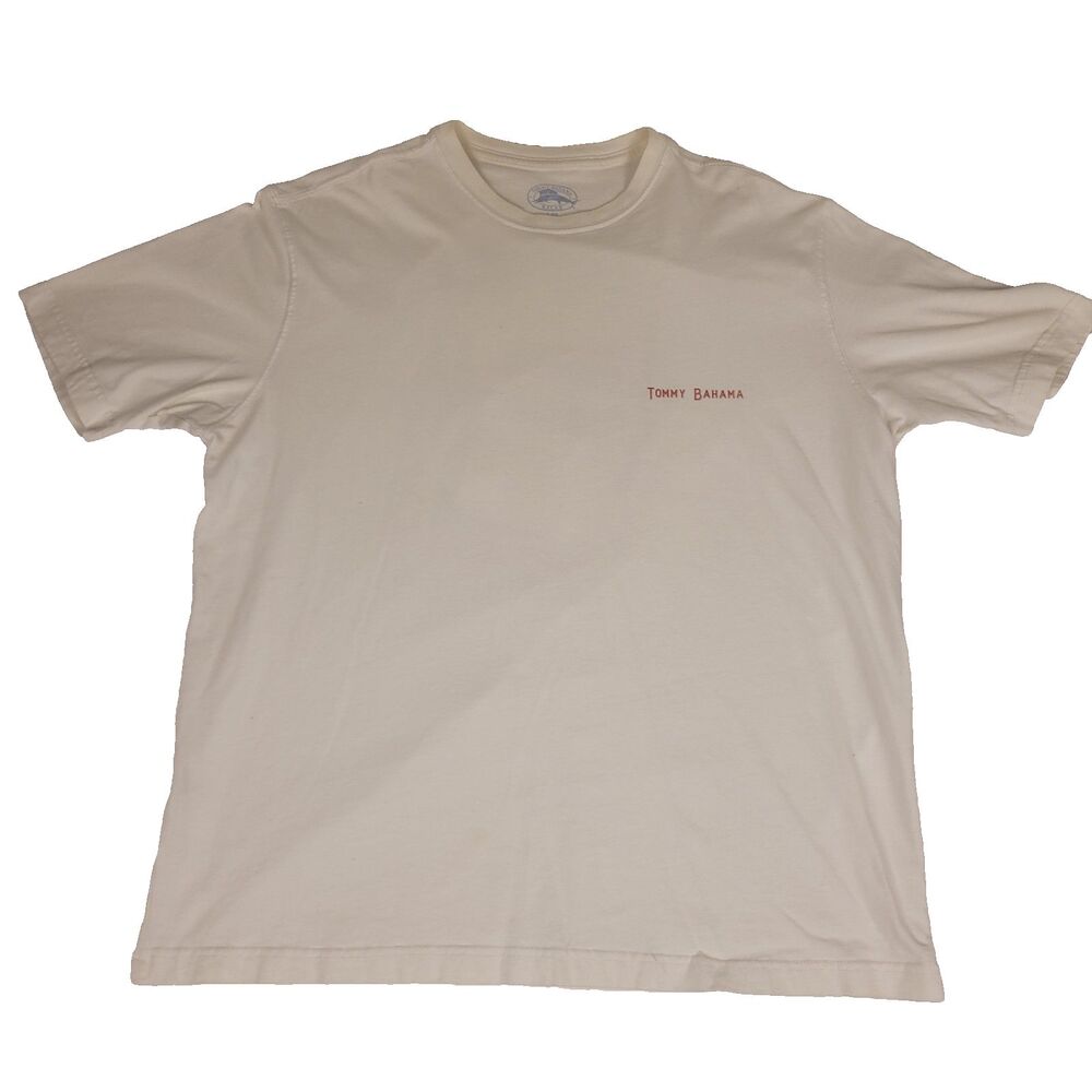 Tommy Bahama T Shirt Mens Large White Graphic Pin Up Grill Relax Fit